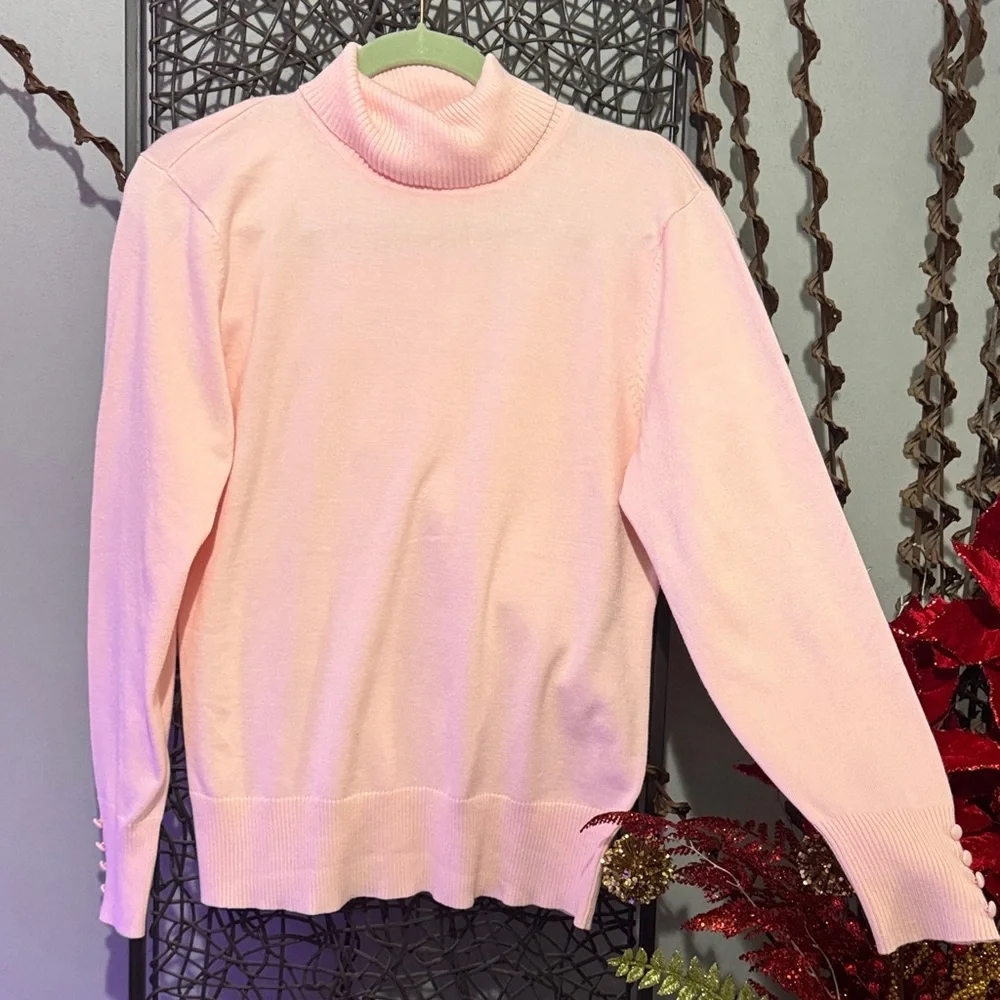 Knit Blush Pink XL Turtleneck Sweater – Button Cuff Detail